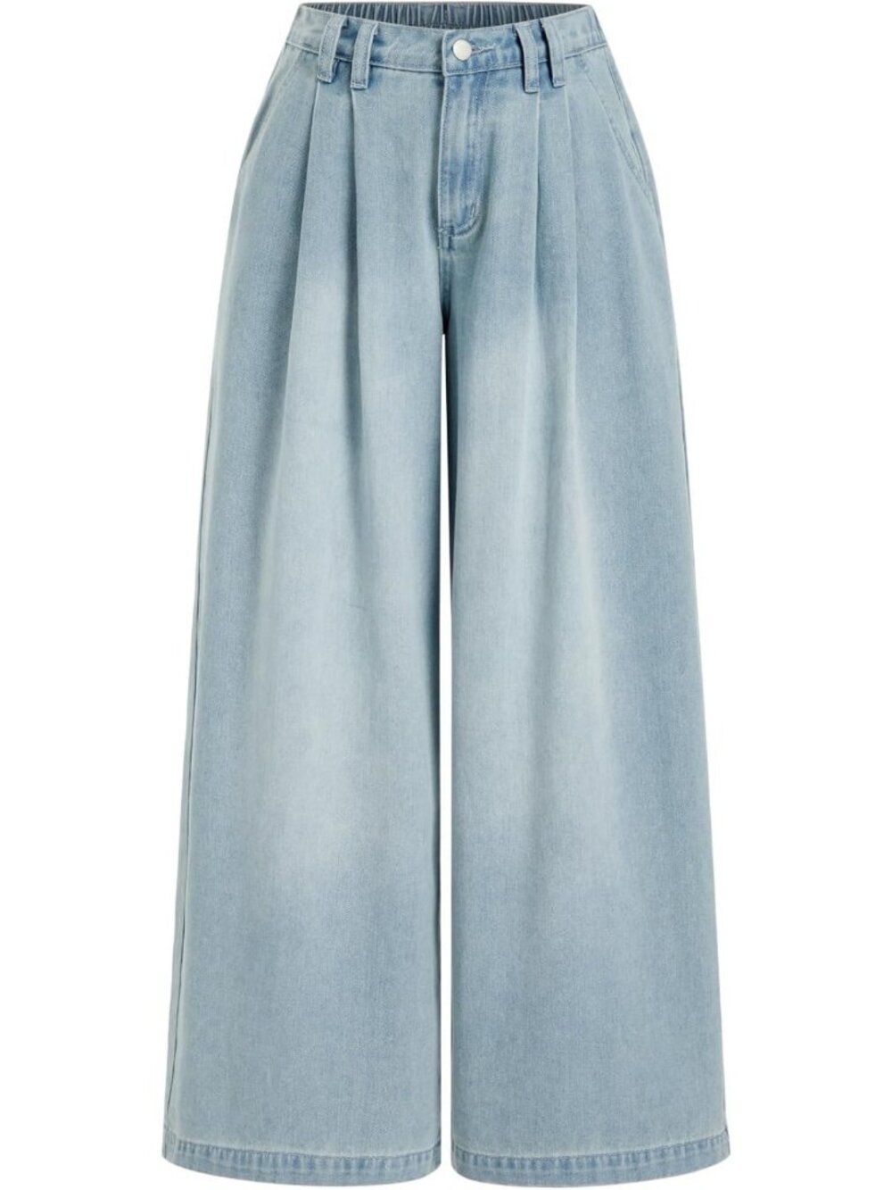 Mid Rise Wide Leg Jeans for Women | Pleated Denim Pants | Trendy Casual Style